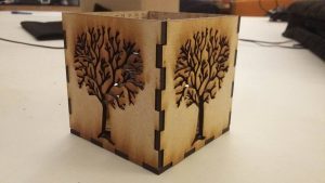 laser-cut wooden box at Fablab Kelle Fabrik