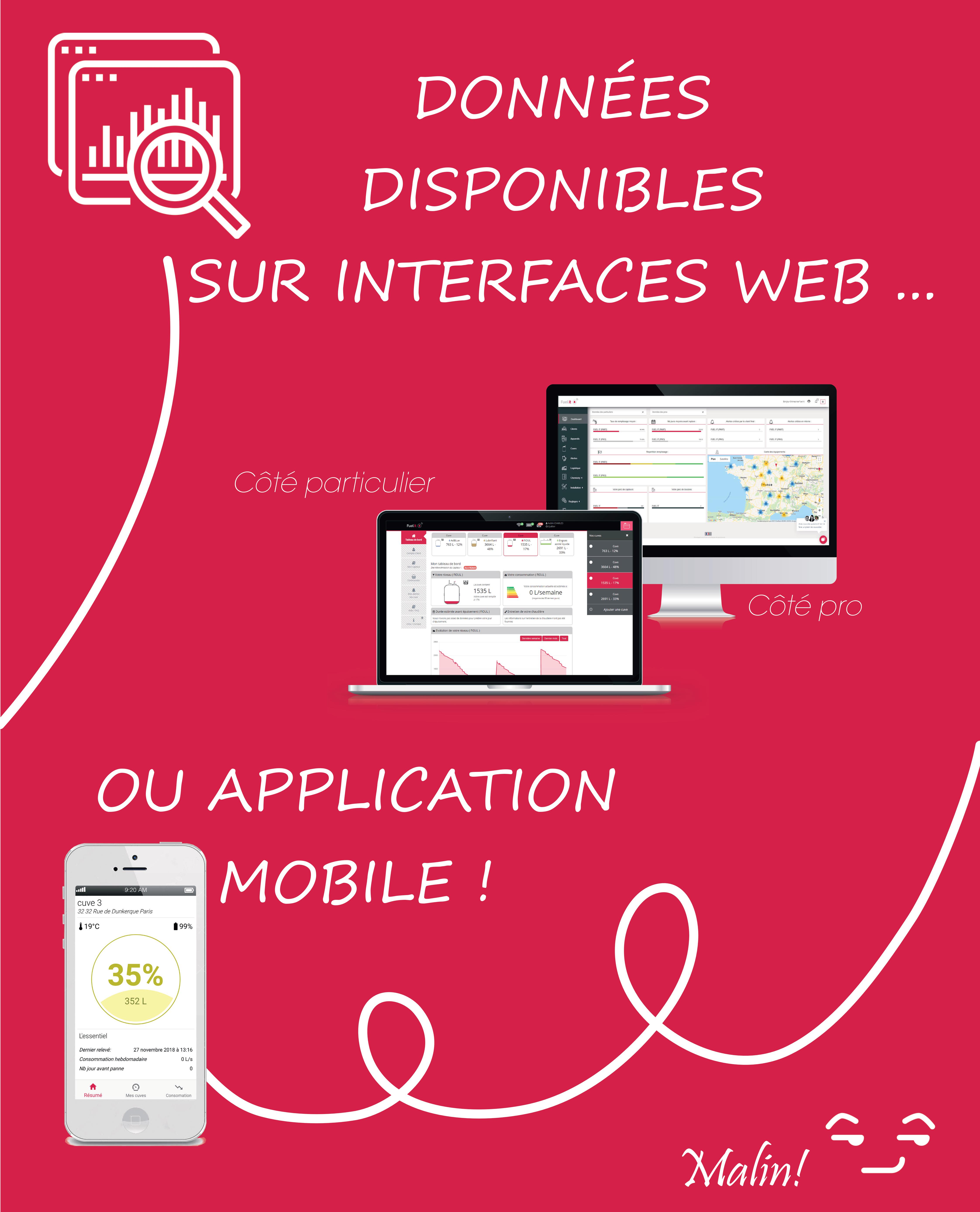 données disponibles sur interface web et appli mobile